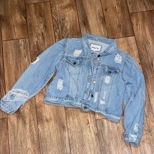 Between Us Heavy Distress Light Blue Denim Jacket Woman Size L